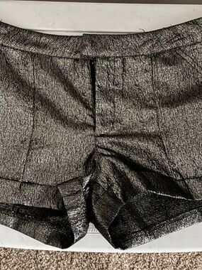 Umgee Metallic Silver High-Waist Dress Shorts